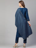 Anni Designer Women'S Cotton Straight Kurta With Pant & Dupatta (Kptd-Cot-10052-Blue_L_Blue_Large),Blue,L,Cotton,Straight,Pants, Dupatta