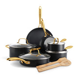 GreenPan Swift 12 Piece Cookware Pot and Pans Set PFAS & PFOA-Free Healthy Ceramic Nonstick Gold Stainless Steel Handle Versatile Cooking Essentials Dishwasher & Oven Safe Black-New
