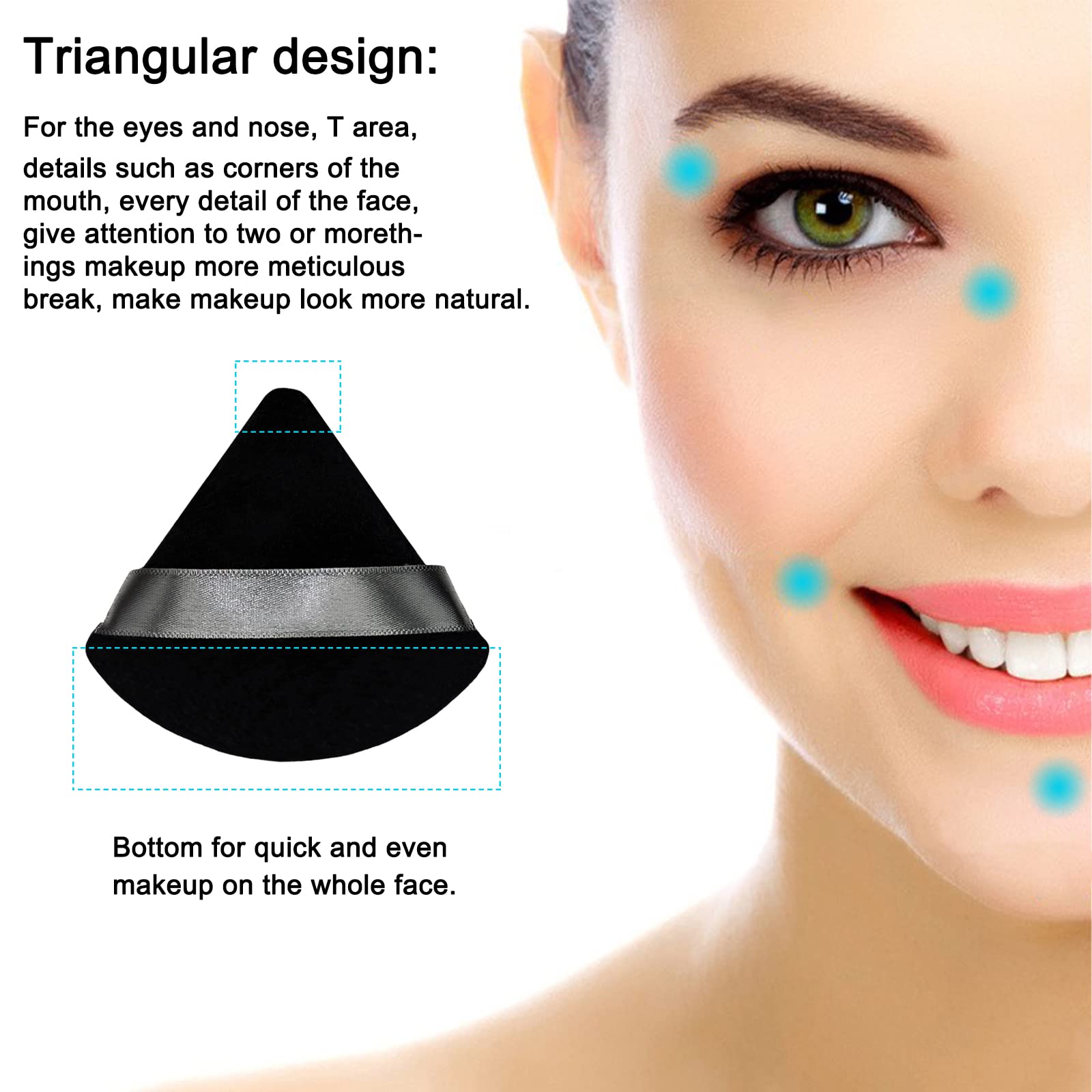12 Pieces Black Cosmetic Powder Puff,2.76 inch Portable Soft Sponge Setting Face Puffs,Triangle Velvet Powder Puff with Ribbon B