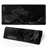 Japanese Gaming Mouse Pad Black Mouse Pad Kanagawa Large Mousepad Non-Slip Rubber Base Waterproof with Stitched Edges for Gaming