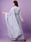 Wedani Faux Georgette Embroidered Kurta Set With Duptta For Women (In Alpha L Regular Sky Blue),SKY BLUE,L,Faux Georgette,Anarkali,Kurta Set