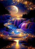 KINPLUB 5D Diamond Painting Kits for Adults, Moon Waterfall Diamond Art Kits for Beginners, DIY Full Round Drill Moonlight Lands