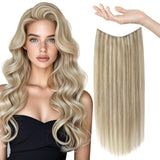 Sunny Wire Hair Extensions Real Human Hair Fish Line Human Hair Extensions Invisible Wire Extensions Lightest Brown with Platinu