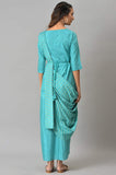 W For Woman Womens Polyester Teal Insta Saree Dress With Embroidered Belt Ankle Length 22Auw18050-120234 Blue Xl