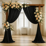Wedding Arch Draping Fabric, White Sheer Backdrop with Floral Decor, Indoor Ceremony Party Ceiling Decoration (Black-1PC)
