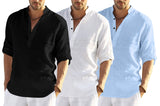 Bellstone Men'S Cotton Blend Solid Regular Dress Shirt (Kurta800_Triple-P_Black-White-Sky