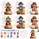Maasechs 6 Pack Thanksgiving Ceramic Scarecrow Craft Kit Paint Your Own Scarecrow with Paints Brushes and Palette Unpainted Cera