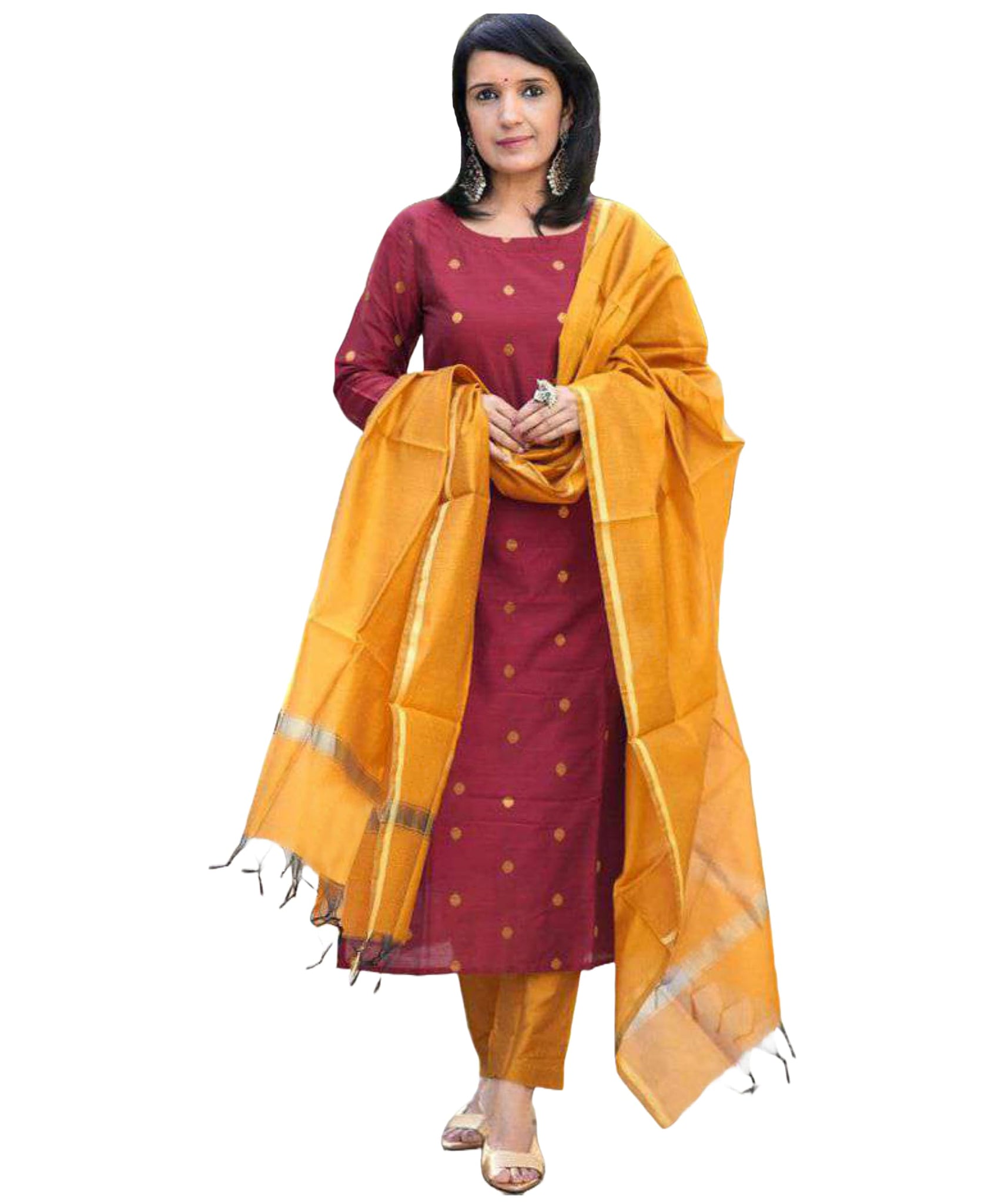 Anni Designer Women'S Rayon Viscose Printed Straight Kurta With Pant & Dupatta (Sdf Maroon_M_Maroon_Medium),Maroon,M