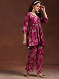 Libas Womens Printed Silk Blend Co-Ord Set For Women Pink L 36823
