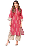 Anni Designer Women'S Rayon Viscose Straight Printed Kurta With Palazzo (Jivani Pink_S_Pink_Small),Pink,S