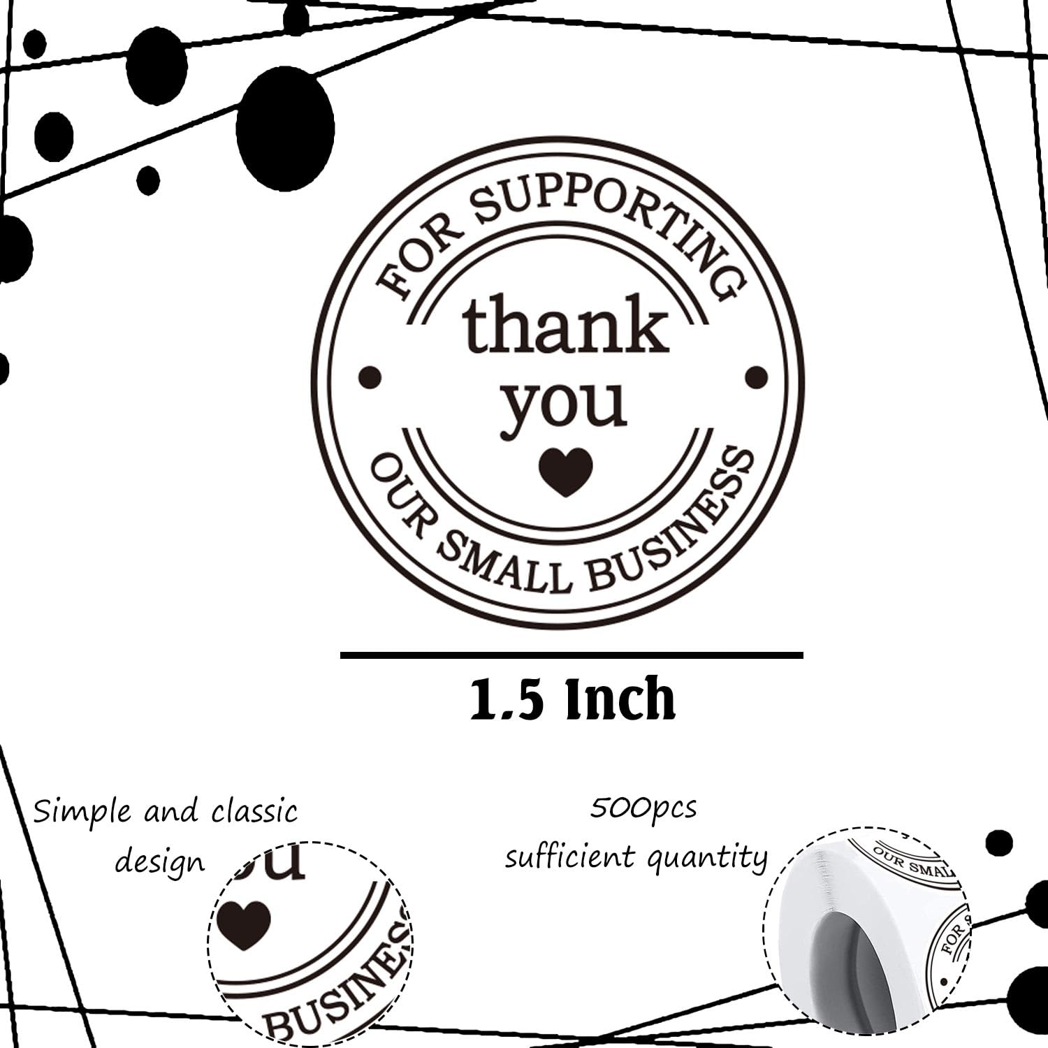 1.5 Round Thank You Stickers - Printed Thank You for Supporting Our Small Business Stickers with Hearts - 500 Thank You Labels
