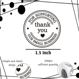 1.5 Round Thank You Stickers - Printed Thank You for Supporting Our Small Business Stickers with Hearts - 500 Thank You Labels