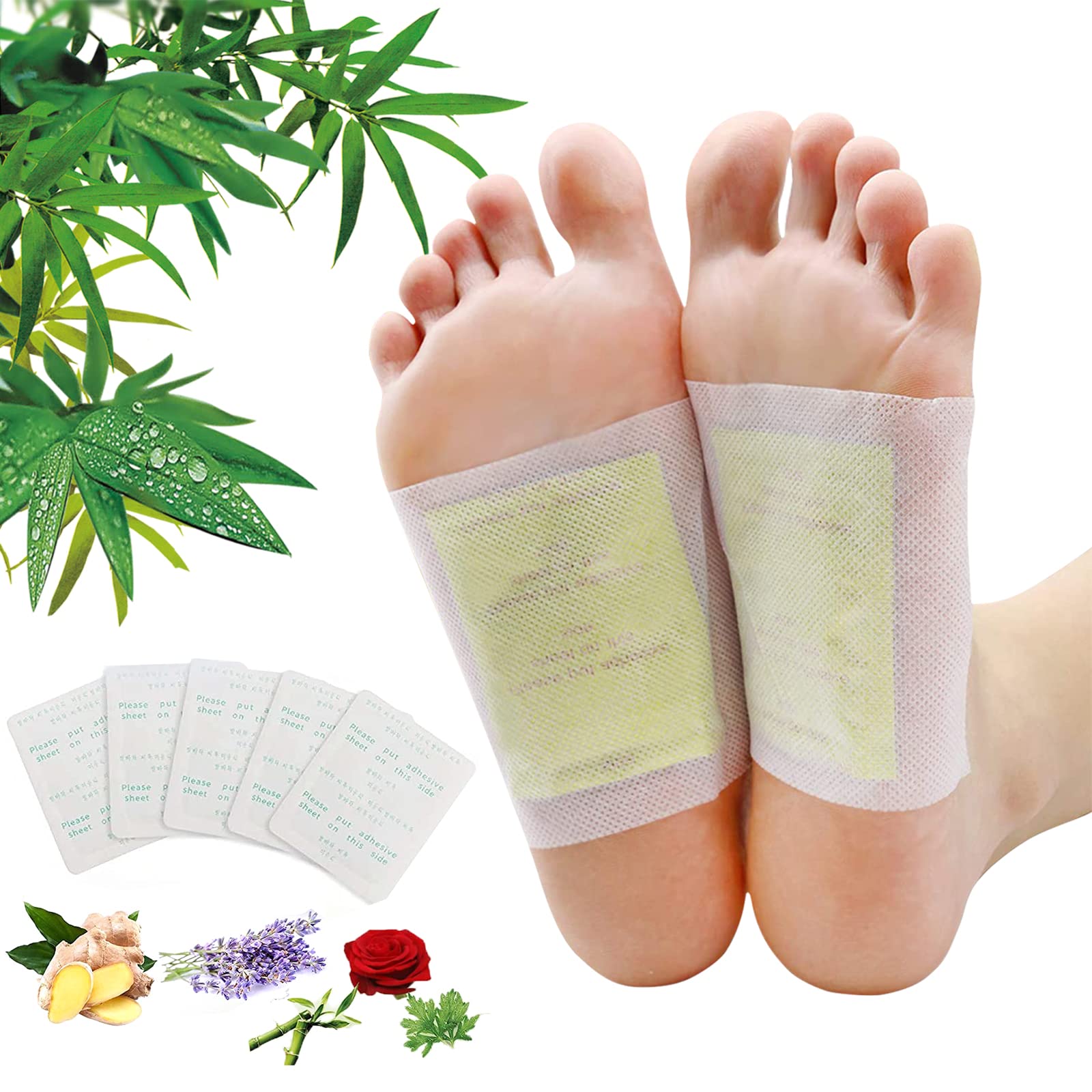 Foot Pads 100Pads Deep Cleansing Foot Paches For Stress Relief, Better Sleep Natural Bamboo Vinegar Ginger Powder Foot Pads Sui