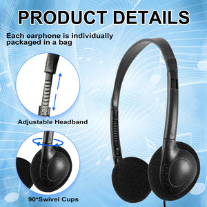 CN-Outlet 10 Packs School Headphones Bulk for Classroom Students Kids Children Toddler Boys Girls Teens and Adult (10 Black)