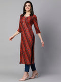 Gosriki Women'S Cotton Blend Straight Printed Kurta With Pant Set (Badiya Red-Nw-Gs_Xl_Red_X-Large),Red,,B0CJJVDQNB