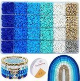 Dhmora Blue Clay Bracelet Making Kit, Flat Round Polymer Clay Beads Friendship With Gold Silver Spacer Beads 6Mm Heishi Jewelry 