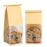 50 Pack Small Bakery Bags with Window,3.9x3.1x8.2 Inches Brown Kraft Paper Bakery Bag with Tin Tie Tab Lock Cookie Bread Bag for