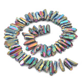 BEADIA Rainbow Titanium Coated Crystal Quartz Spike Point Stick Beads Rough 1.0-1.5 for Jewelry Making 15 Inch/Strand