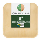 Charity Leaf Disposable 8 Square Palm Leaf Plates Bulk (200-pack) | Premium like Bamboo, Biodegradable, Heavy Duty, Natural | Pe