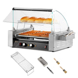 ROVSUN Hot Dog Roller ETL Certified, 9 Rollers 24 Hot Dog Machine Sausage Grill Cooker w/Dual Temp Control, Cover, LED Lighting,