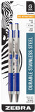 Zebra Pen G301 Stainless Steel Retractable Gel Pen, Medium Point, 0.7mm, Blue Ink, 2Count, 2 Pack (41322)
