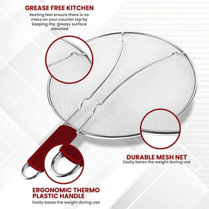 13 Grease Splatter Screen for Cooking | Stainless Steel Oil Splatter Guard and Ultra-Fine Mesh Protects Skin from Burns | TPR