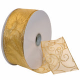 Morex Ribbon 7416.60/50634 Swirl 2.5 X 50 YD Nylon Sheer Curling Wired Glitter Ribbon, Gold, Holiday Ribbons for Crafts and Ch