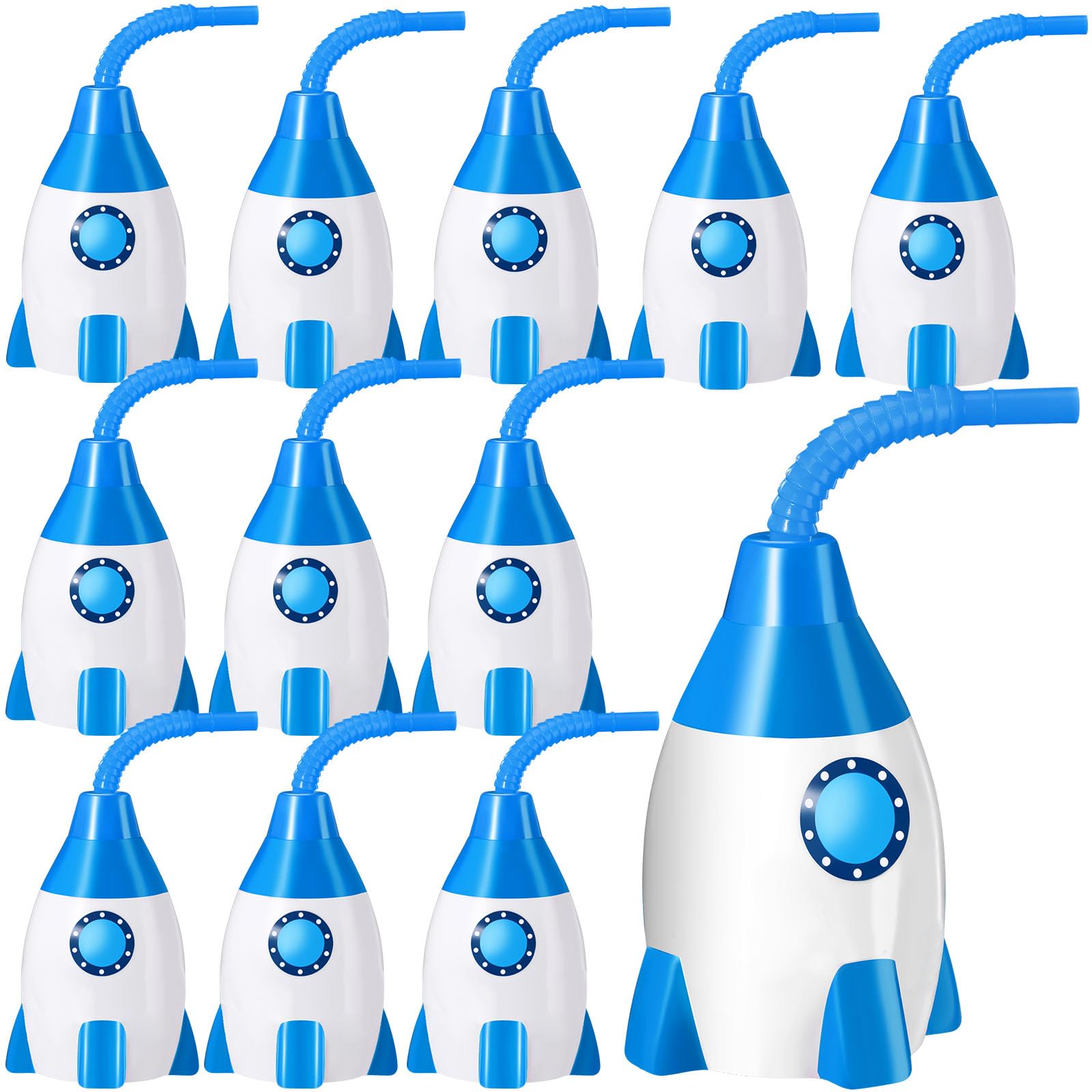 Tanlade Space Cups Bulk Plastic Rocket Shape Cups Rocket Bottles with Straws Universe Themed Party Favor Gift Supplies, Reusable