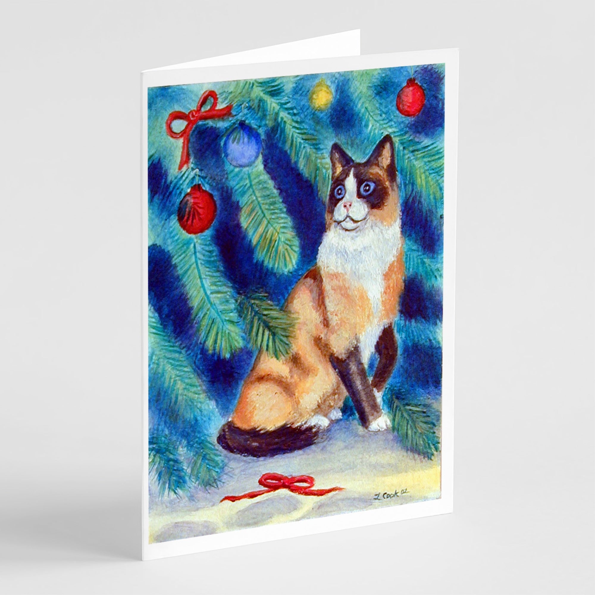 Christmas Tree Cat Greeting Cards And Envelopes Pack Of 8