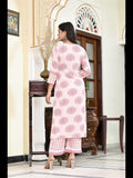 Anni Designer Women'S Cotton Blend Straight Printed Kurta With Palazzo & Dupatta (Chhapa-Pink-Cmd_L_Pink_Large),Pink,L,Cotton Blend,Regular,Kurta, Pants, Scarf