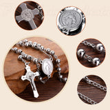 30 Stainless Steel Rosary Beads Necklace 6mm Silver Color with Jesus Christ Crucifix Cross