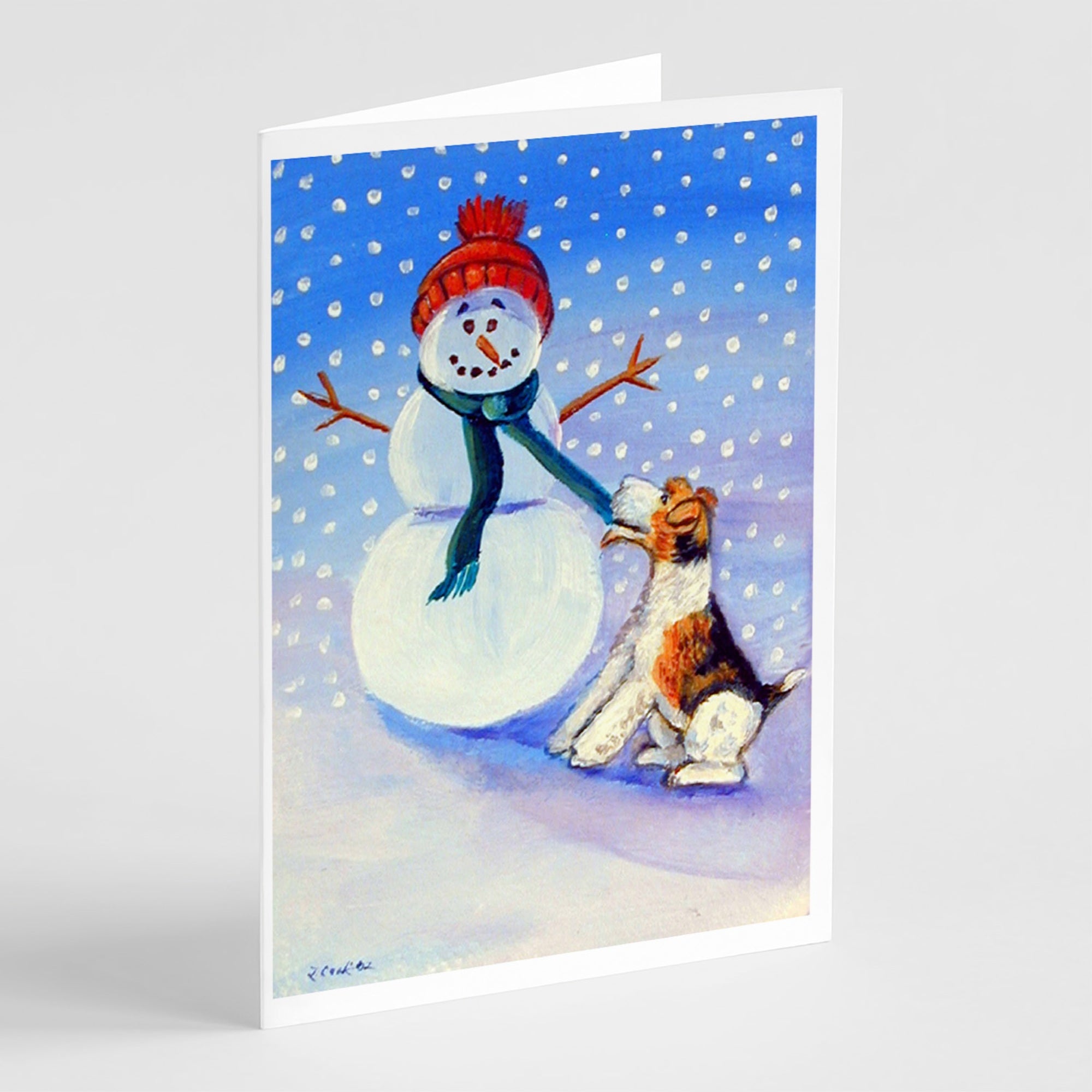 Snowman With Fox Terrier Greeting Cards And Envelopes Pack Of 8