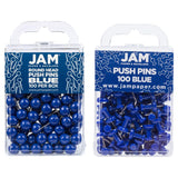 JAM PAPER Colorful Push Pins - Flat & Round Head Thumb Tack Combo Set - Blue Pushpins - 200/Pack