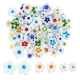 OLYCRAFT About 208~222 Pcs Handmade Flower Millefiori Lampwork Glass Beads 3 Styles White Glass Flower Beads Loose Mosaic Bead f