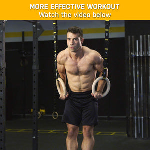 Double Circle Wood Gymnastic Rings 1.25 Inch, with Quick Adjust Numbered Straps and Exercise Videos Guide for Full Body Workout,