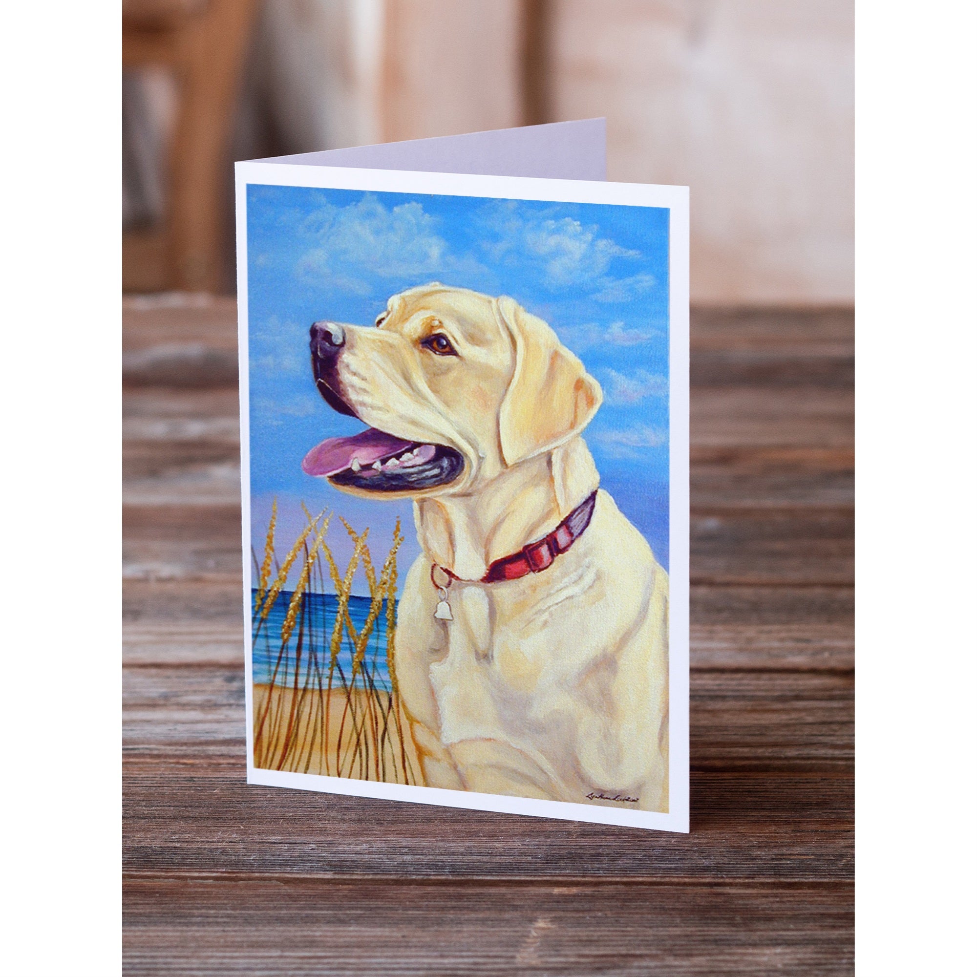 Yellow Labrador At The Beach Greeting Cards And Envelopes Pack Of 8
