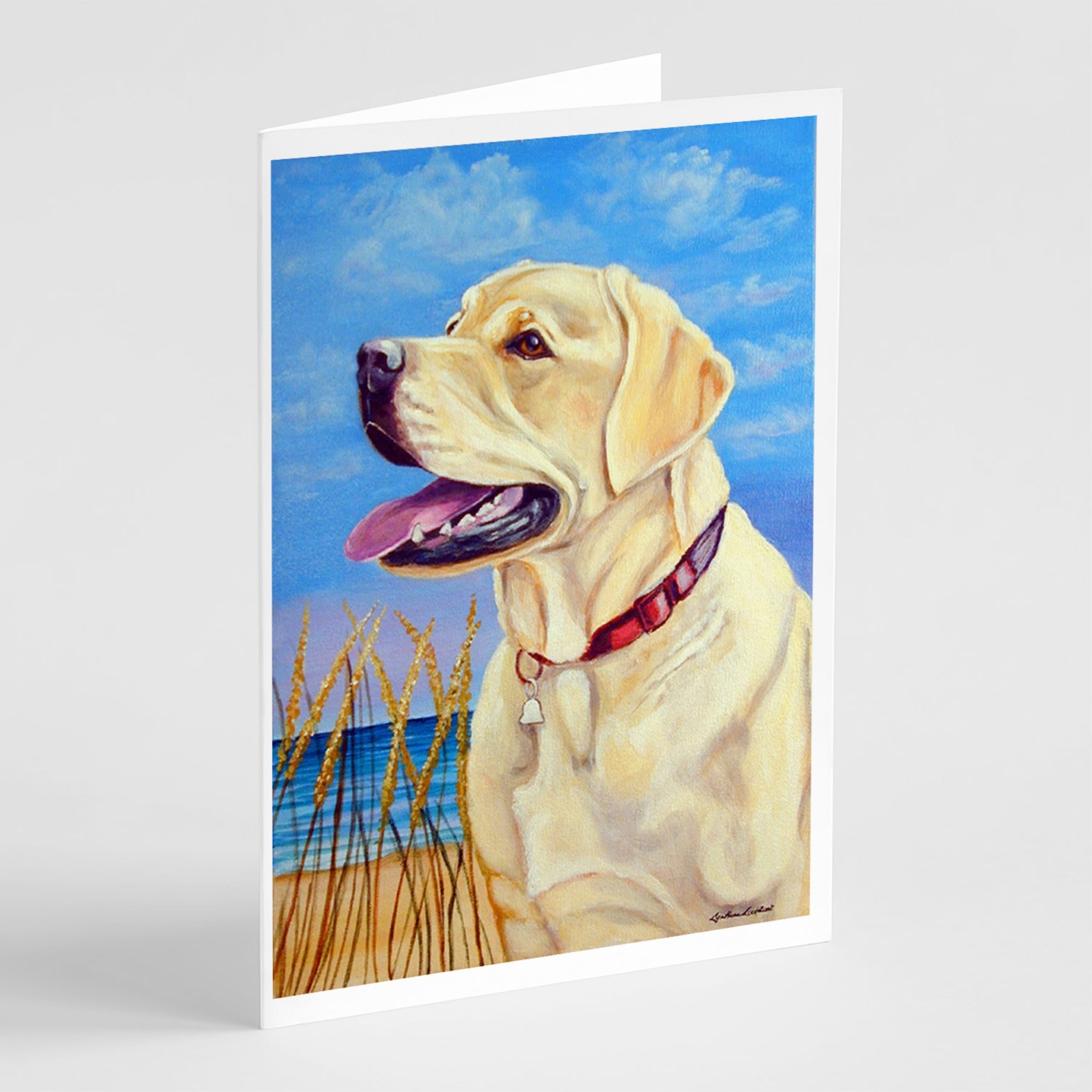 Yellow Labrador At The Beach Greeting Cards And Envelopes Pack Of 8