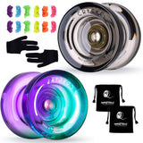 MAGICYOYO K2 Responsive Yoyo for Kids Beginners Yo-Yo with 2 Yo yo Gloves, 2 Yo Yo Bags, 12 Yo yo Strings (Crystal Black +Green 