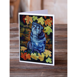 Old Black Pug In Fall Leaves Greeting Cards And Envelopes Pack Of 8