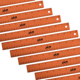 JAM PAPER Strong Aluminum Bulk Rulers - 12 Inch - Metal Ruler with Non-Skid Cork Backing - Orange Metallic - 12/Pack