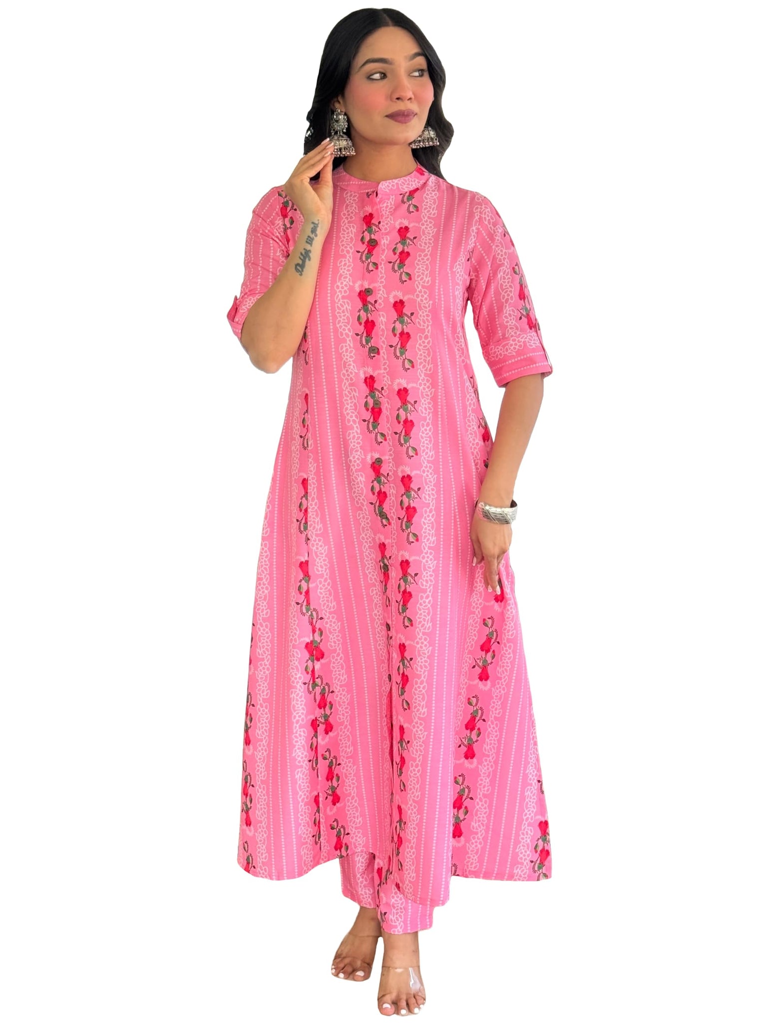 Anni Designer Women'S Rayon Viscose A-Line Printed Kurta With Pant (Pisasu Peach-Vks01_Xl_Peach_X-Large),Peach,XL,,,