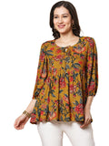Anni Designer Women'S Tunics Tops Rayon Viscose Printed Short Top For Women (Silvi Yellow_Xxl_Yellow_Xx-Large),Yellow,2XL,,,
