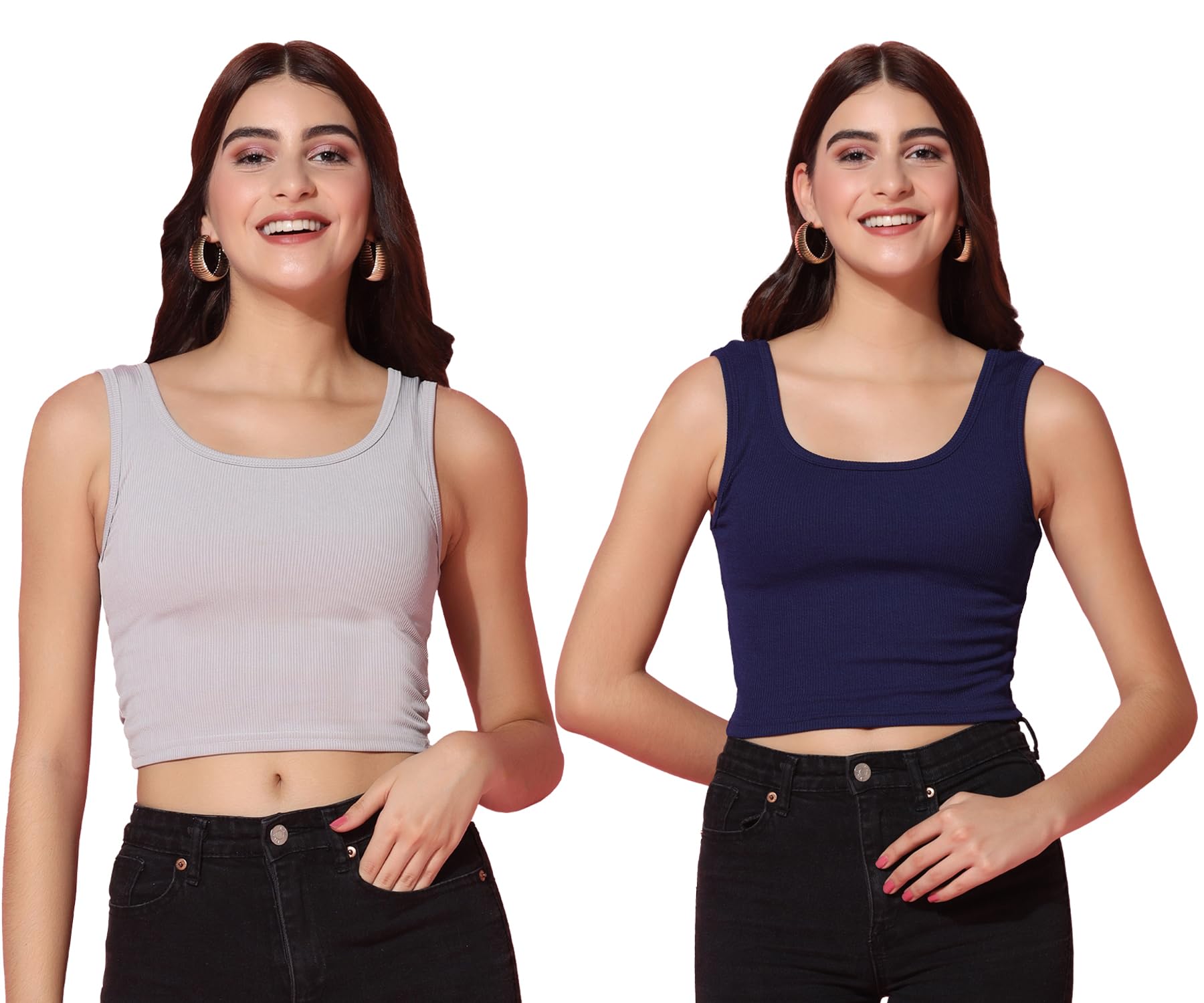 Toplot Women'S Combo Solid Ribbed Scoop Neck Sleeveless Slim Fit Tank Top Pack Of 2 (Combo-5069-Gry-Nvy-Xs),Grey-Navy,,B0CG5J342X