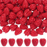 SUNNYCLUE 1 Box 100Pcs Red Flower Bead Coral Rose Beads Bulk Synthetic Artificial 3D Jasmine Carved Dyed Floral Mini Shaped Loos