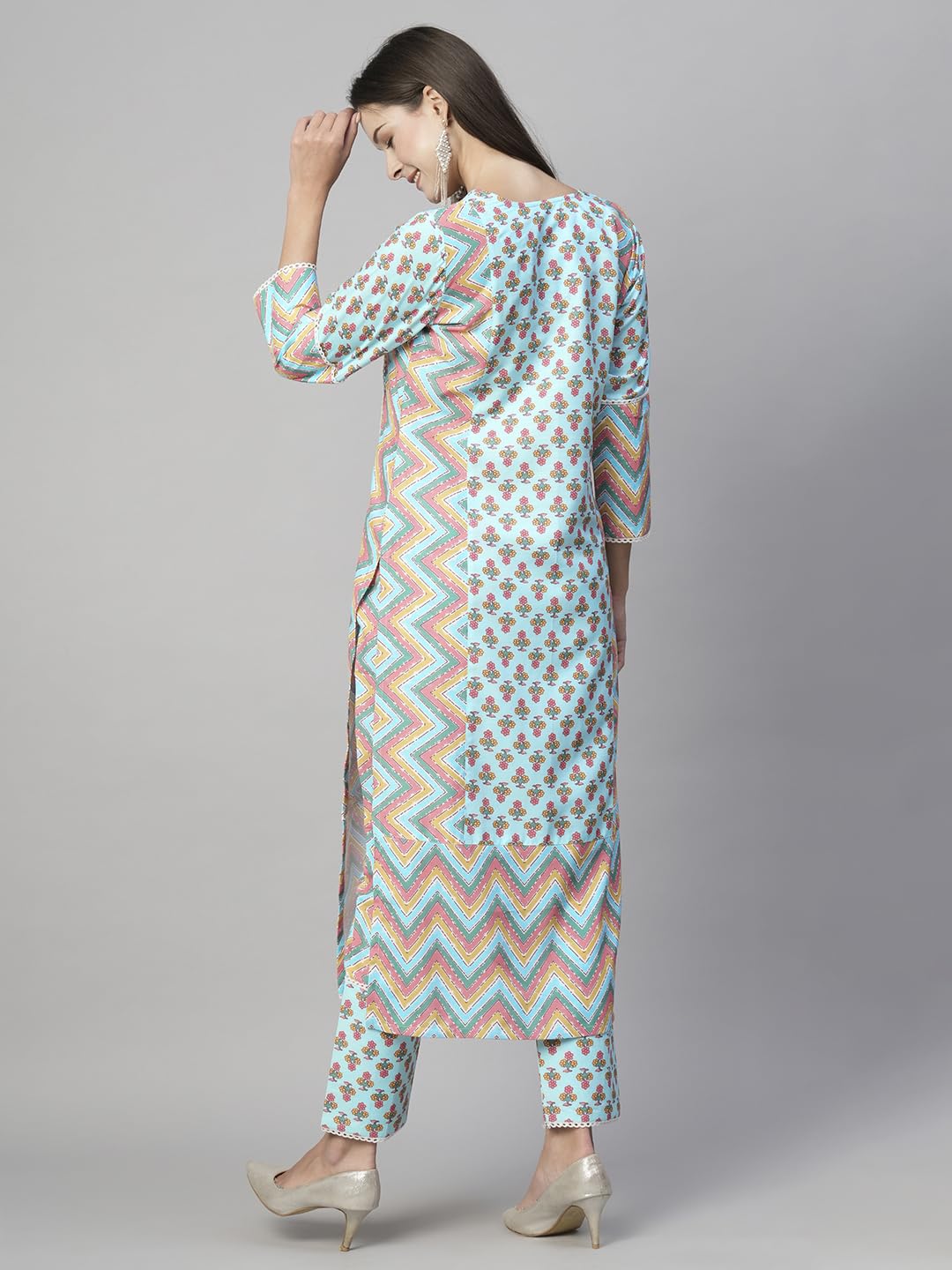 Anni Designer Women'S Cotton Blend Printed Straight Kurta With Pant (Rcb-See-Green-Nw_S_See Green_Small),See Green,S,Cotton Blend,Regular,Kurta