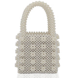 Topsmu Pearl Bag Crystal Pearl Purse Handmade Weave For Women Handbag Acrylic Beaded Bags White -Like New