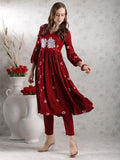 Anni Designer Women'S Rayon Blend Anarkali Printed Kurta With Pant (Anveshi Maroon-Vks04_M_Maroon_Medium),Maroon,M,,,