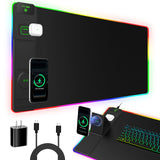 XXL RGB LED Gaming Mouse Pad with Magnetic Wireless Charger & Foldable Phone Holder, 31.5x15.8 Extended Ultra-Smooth Desk Mat, 2