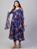 Anni Designer Women'S Georgette Anarkali Printed Kurta With Pant & Dupatta (Atasi Blue-Nw02_S_Blue_Small),Blue,S,Georgette,Anarkali,Dupatta