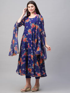 Gosriki Women'S Georgette Anarkali Printed Kurta With Pant & Dupatta (Atasi Blue-Nw02-Gs_M_Blue_Medium),Blue,,B0BSVCNBFN